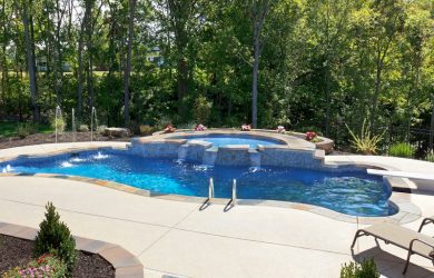 The Prominence splash deck for Prominence fiberglass pool