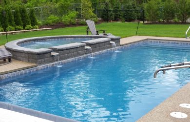 Three spillover cascade water ledge pool addition
