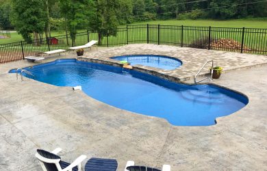 Semi-Circle water deck for a freeform fiberglass pool