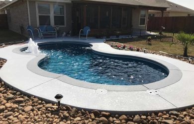 Charm-25 fiberglass pool and small splash deck rendering