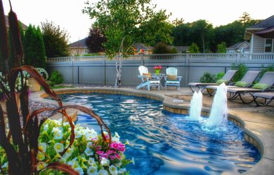 Charm-25 fiberglass pool and small splash deck rendering