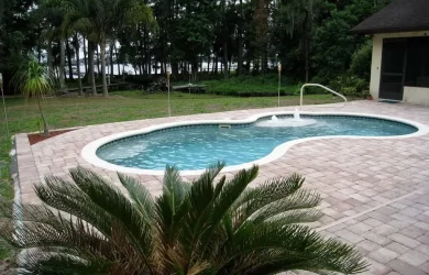 Charm-25 fiberglass pool and small splash deck rendering