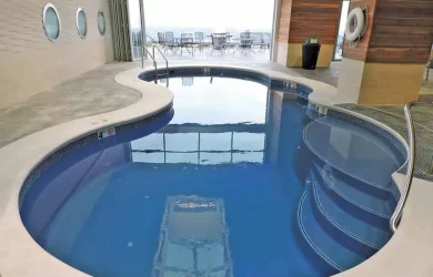 Charm-25 fiberglass pool and small splash deck rendering