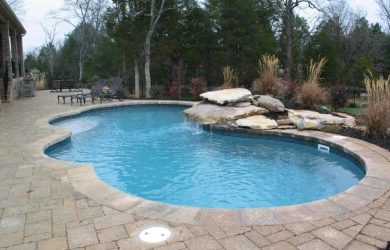Charm-25 fiberglass pool and small splash deck rendering