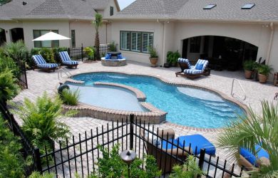 Charm-30 fiberglass pool and small splash deck rendering