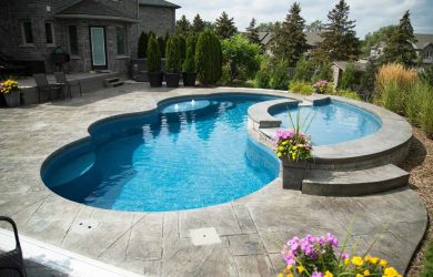 Charm-30 fiberglass pool and small splash deck rendering