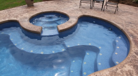 Sunset 30 fiberglass pool + spa + splash deck