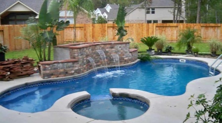 Sunset 30 fiberglass pool + spa + splash deck