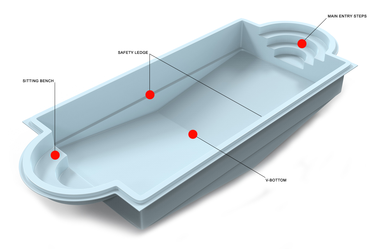 Sunsports 35 V-bottom fiberglass game pools 3D Rendering