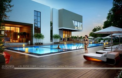 Modern poolscape design with large spa