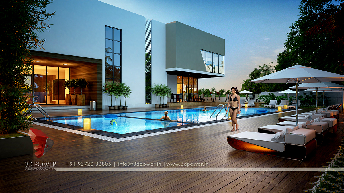 Modern poolscape design with large spa