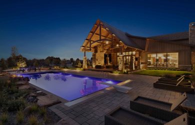 Moder night time poolscape lighting