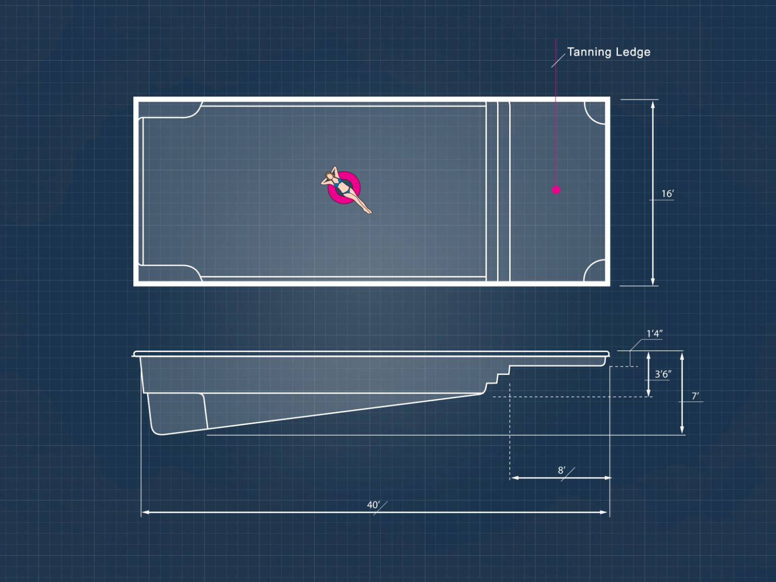 Radiance T40 Large Rectangle 16' x 40' Pool with Tanning Deck