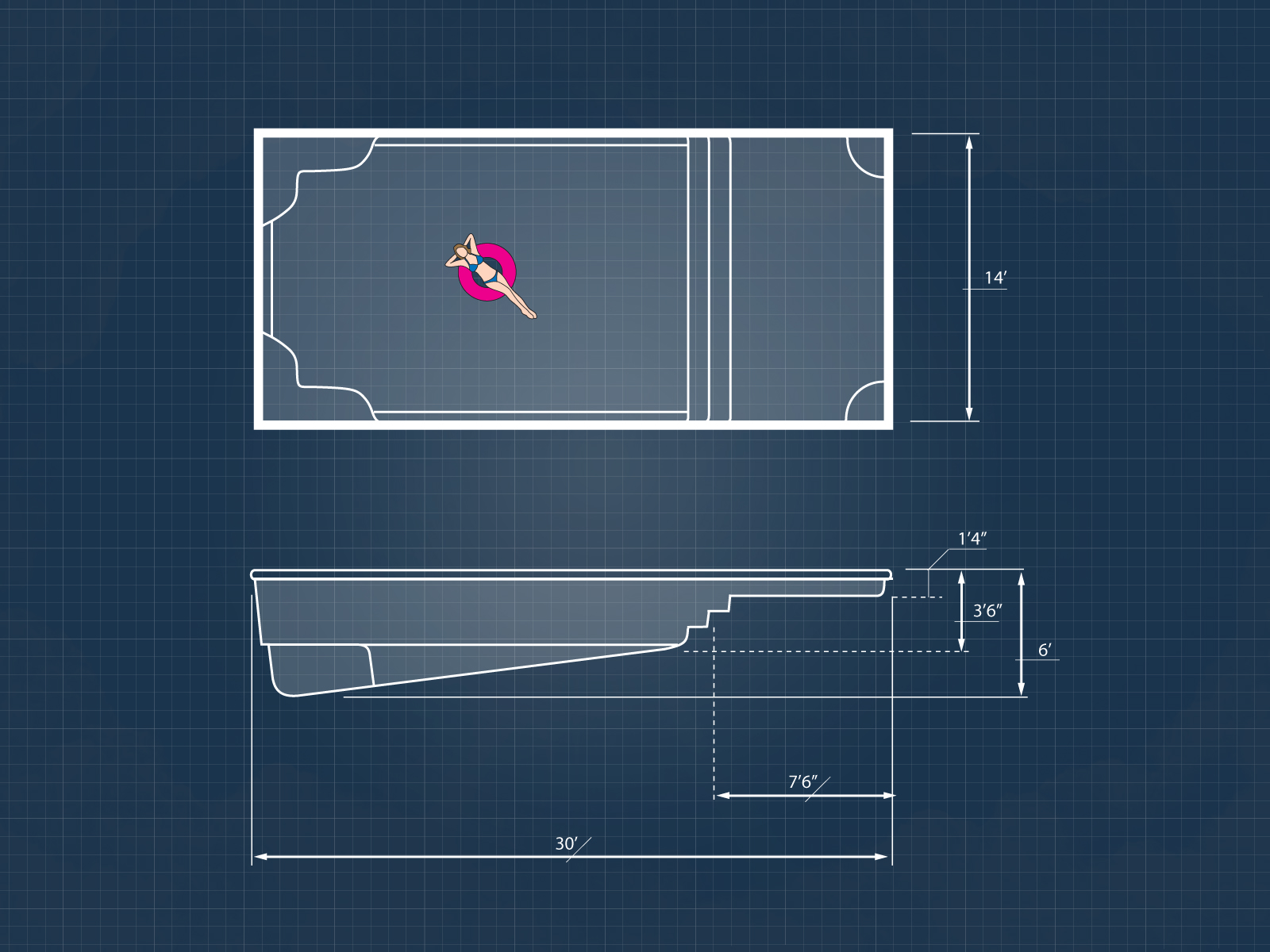 Radiance T30 pool blueprint with ledge standard